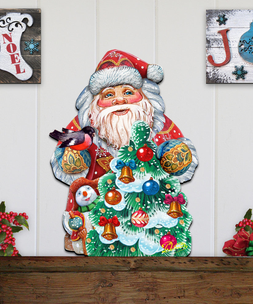 Christmas Tree Decorating Santa, Wooden Decorative Door Hanger