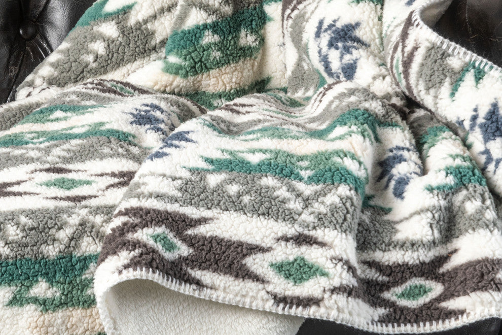 Sherpa Faux Throws 50"X60" Navajo Print Grey, Navajo Print Grey