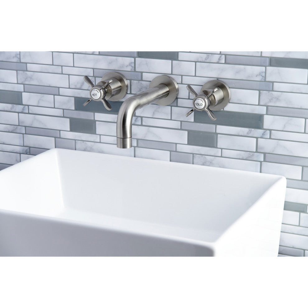 Kingston Brass KS8128BEX 2-Handle 8" Wall Mount Bathroom Faucet, Brushed Nickel