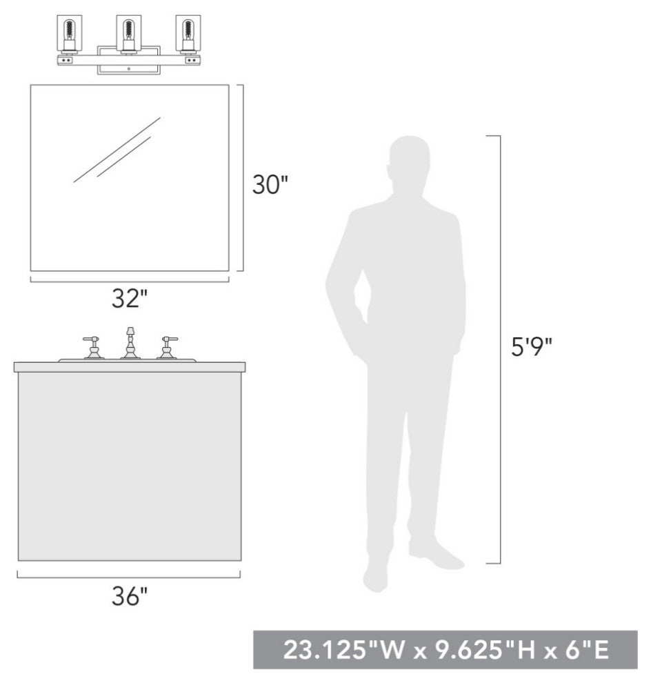 Lowell 3 Light Bath Vanity, Matte Black With Clear Glass