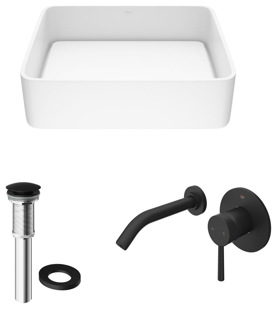 Jasmine 18"L x 15"W MatteStone Vessel Sink and Olus Wall Mount Faucet Set