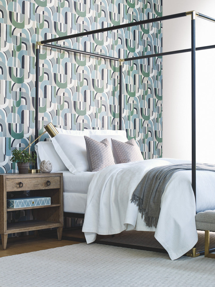 Dark Blue & Green Sculptural Garden Wallpaper