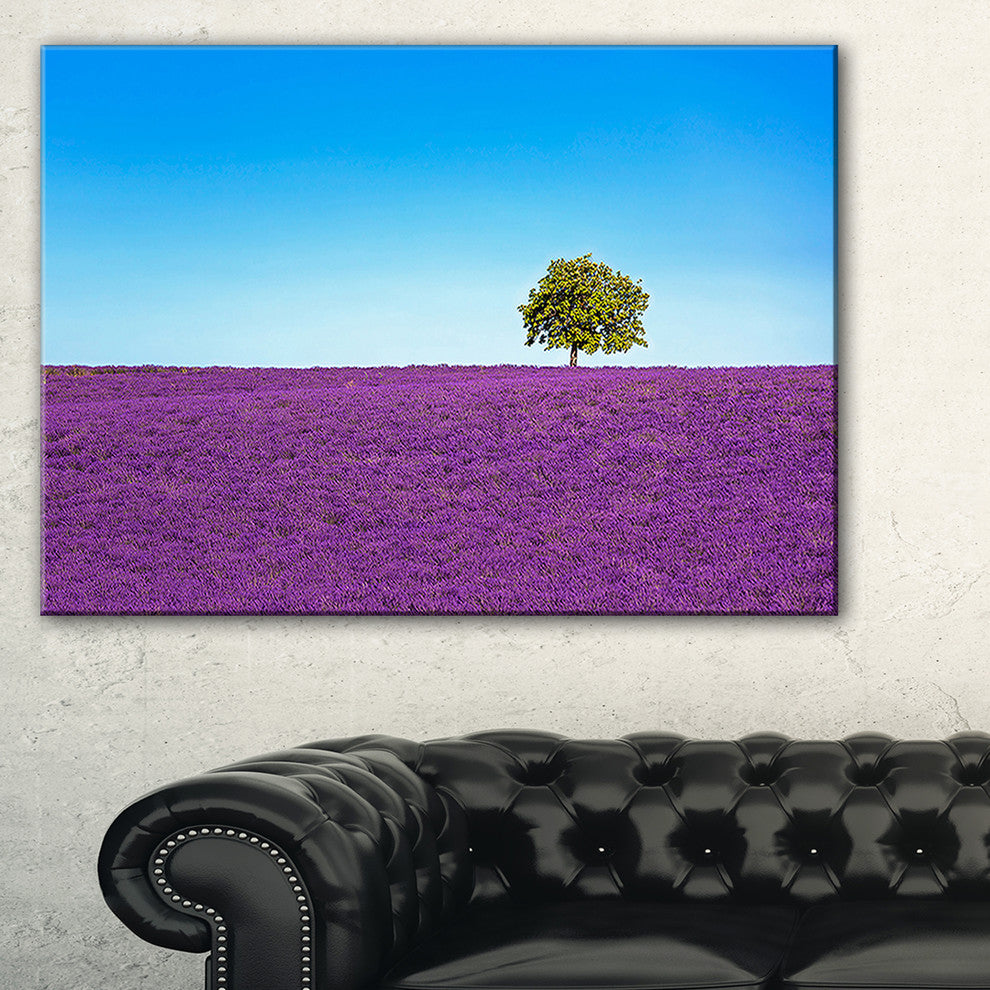 "Lonely Tree in Lavender Field" Landscape Wall Art Print, 32"x16"