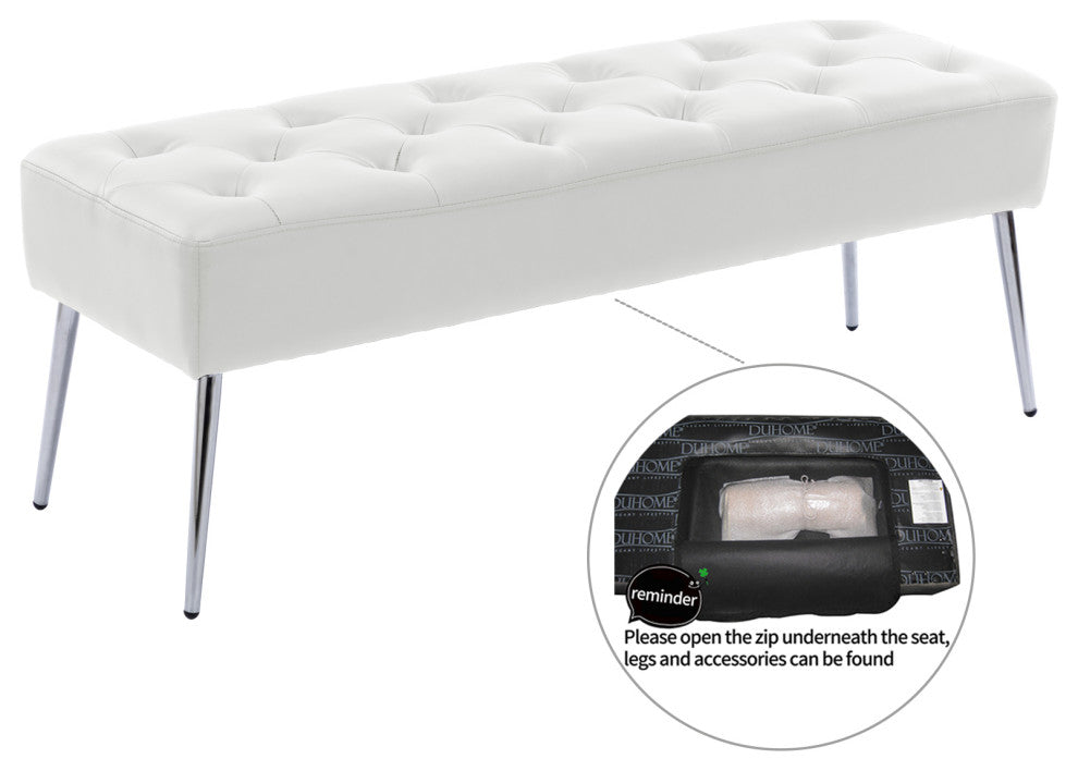 Button Tufts Bedroom Bench, White-Pu Leather