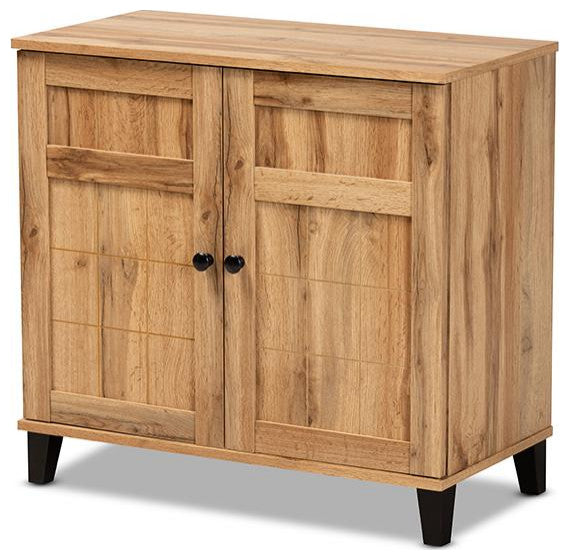 Oak Brown Finished Wood 2-Door Shoe Storage Cabinet