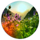 Multicolor Mountains Meadow View, Modern Flower Disc Metal Artwork, 36"