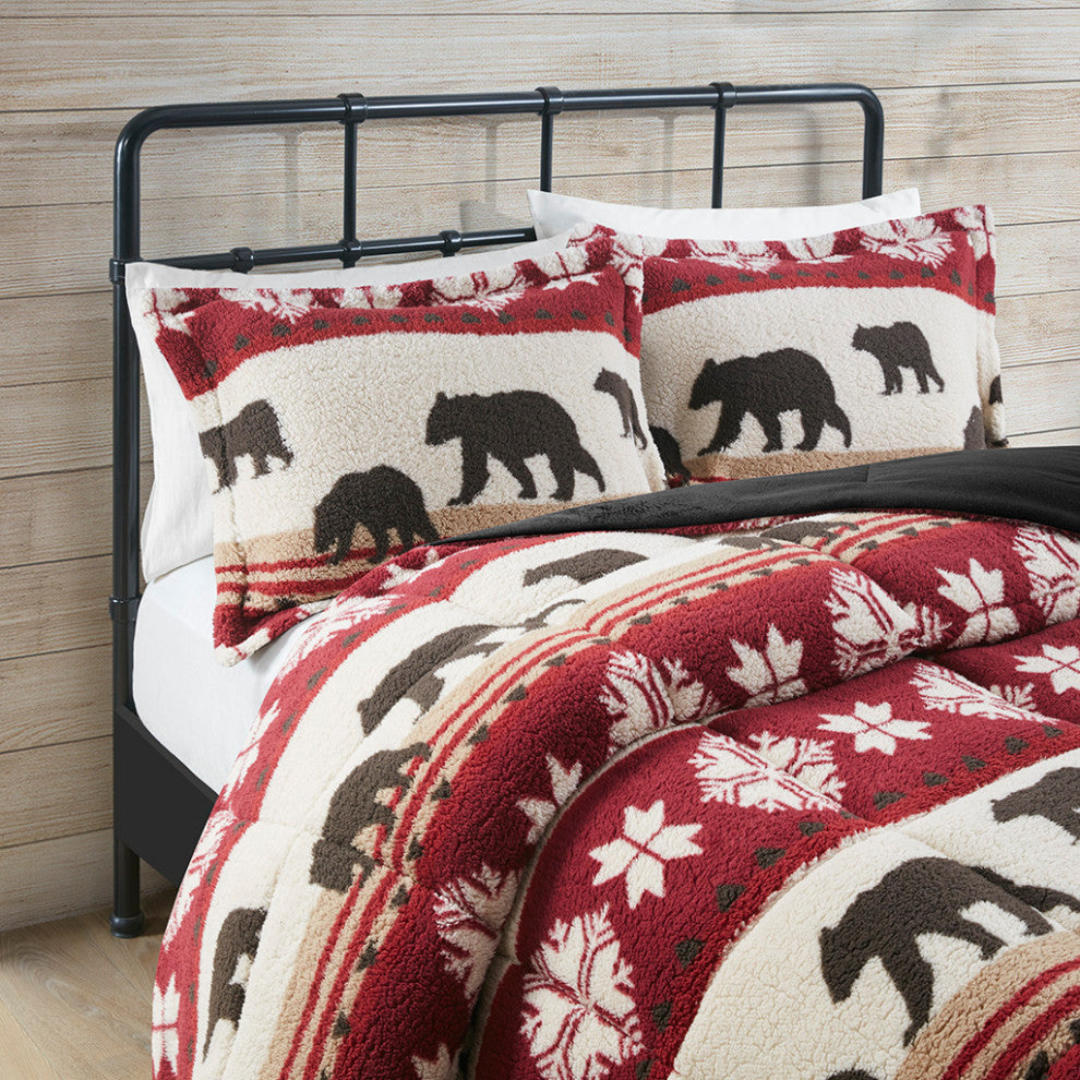 Woolrich Tunbridge Winter Cabin Sherpa Comforter Set, Red