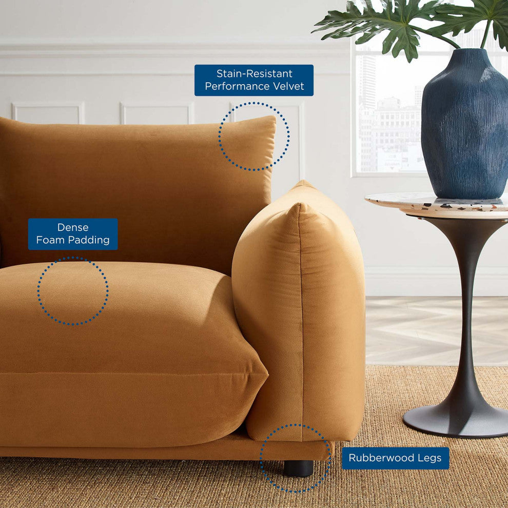 Copious Performance Velvet Armchair Cognac