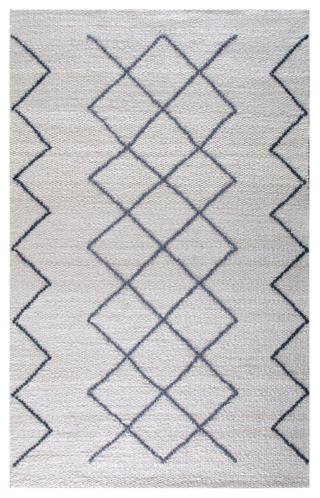 Kingston Ivory With Gray and Blue Diamond Rug, 5'x7'