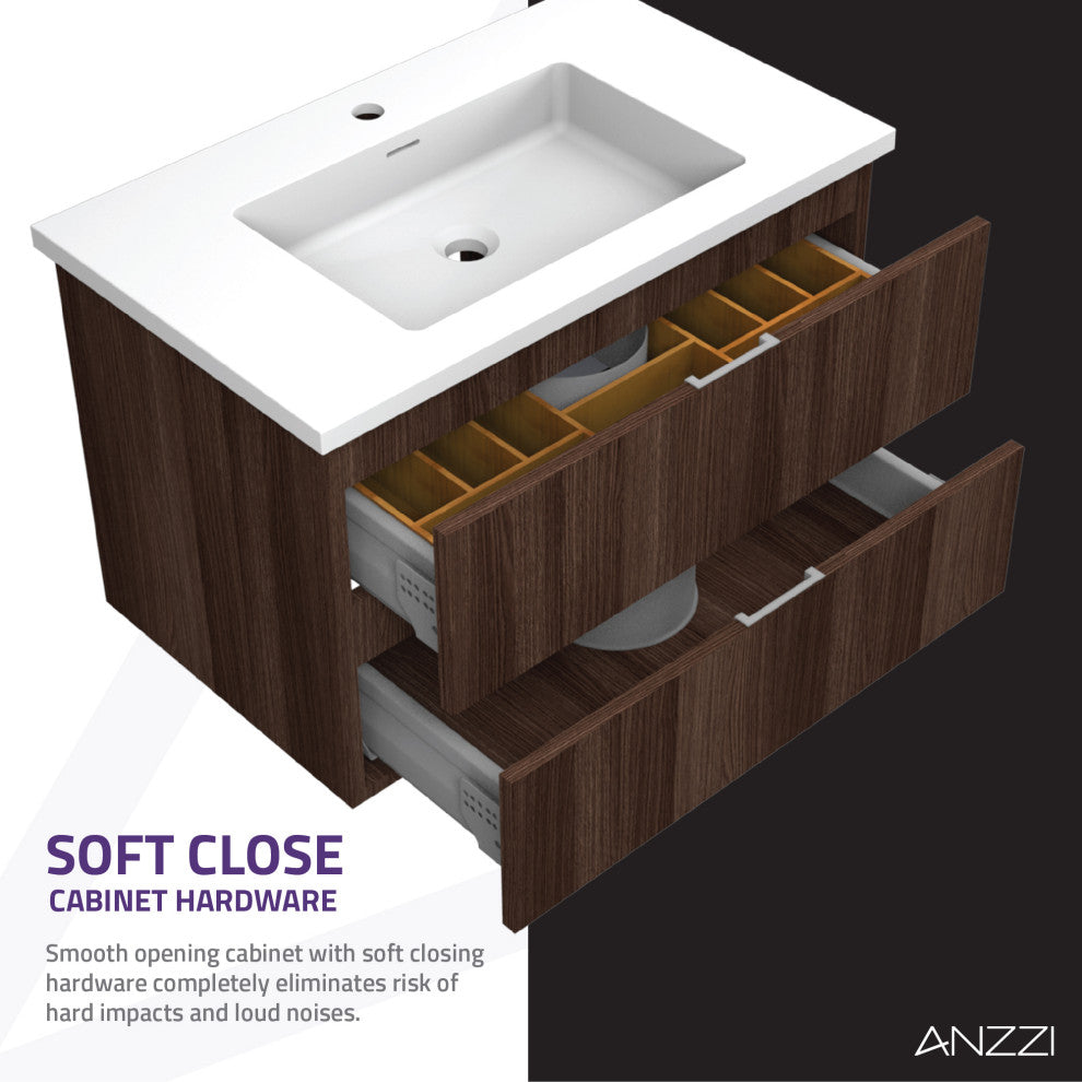 Conques 30" Wall Mount Bathroom Vanity Set, Dark Brown
