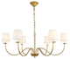 Living District 6-Light Brass and White Shade Chandelier