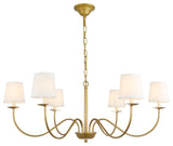 Living District 6-Light Brass and White Shade Chandelier