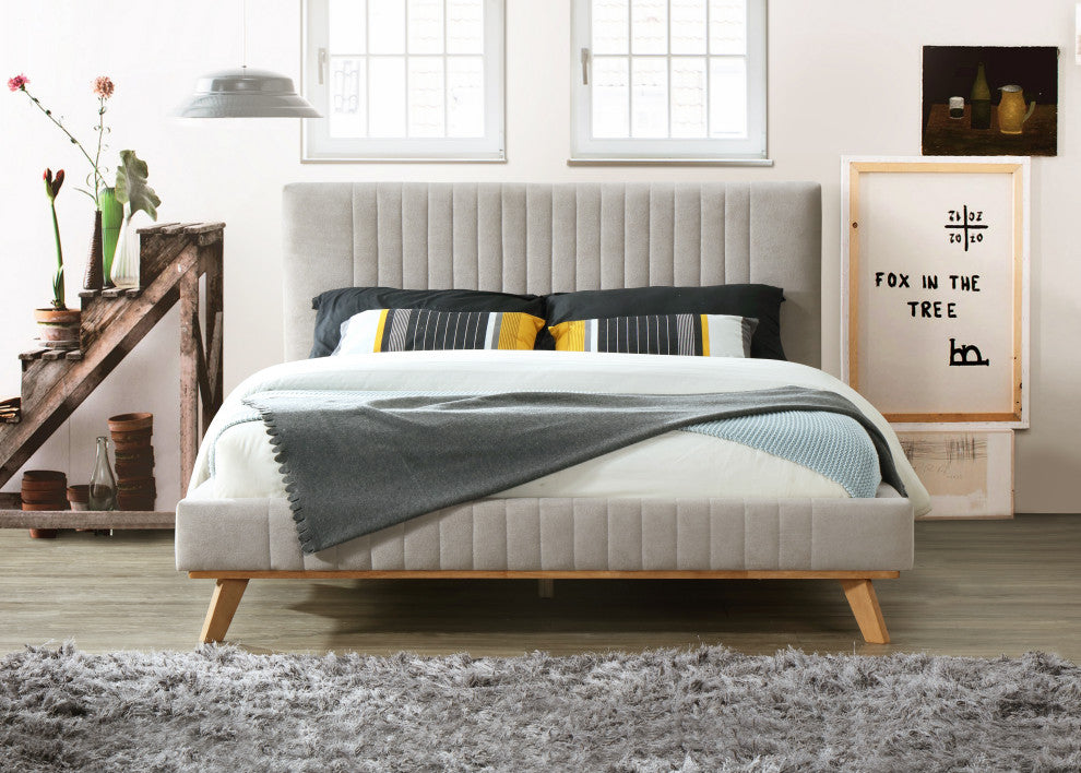 Omax Decor Sven Upholstered Platform Bed, Taupe, Queen