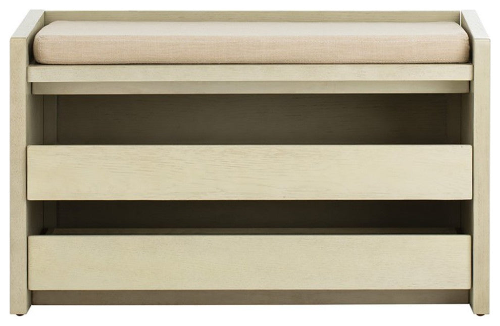 Safavieh Percy Storage Shoe Bench in White Wash and Beige