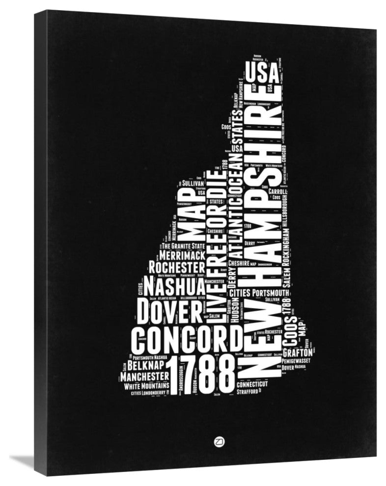 "New Hampshire Black and White Map" Fine Art Print