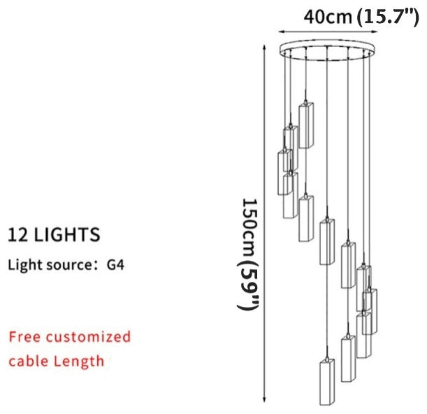 Cannes | Staircase Pendant Crystal Long Light Fixture, 12 Lights
