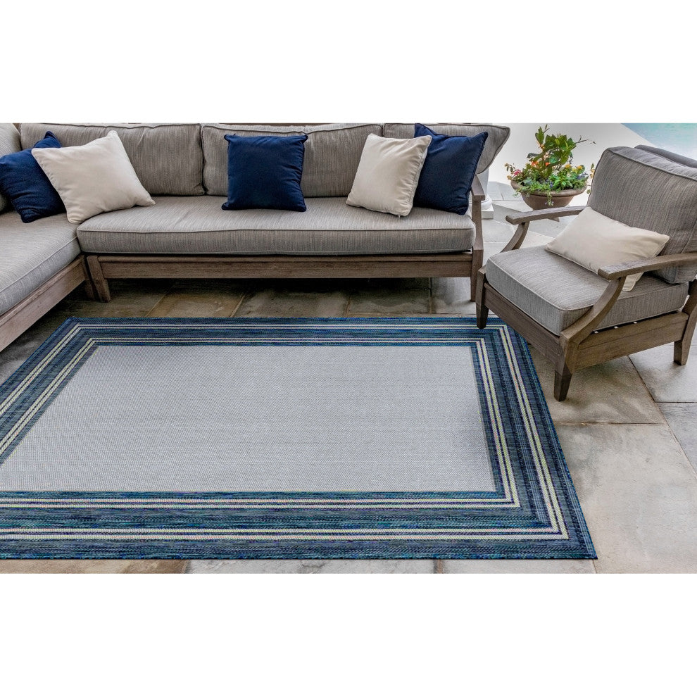 Carmel Multi Border Indoor/Outdoor Rug, Navy, 4'10"x7'6"