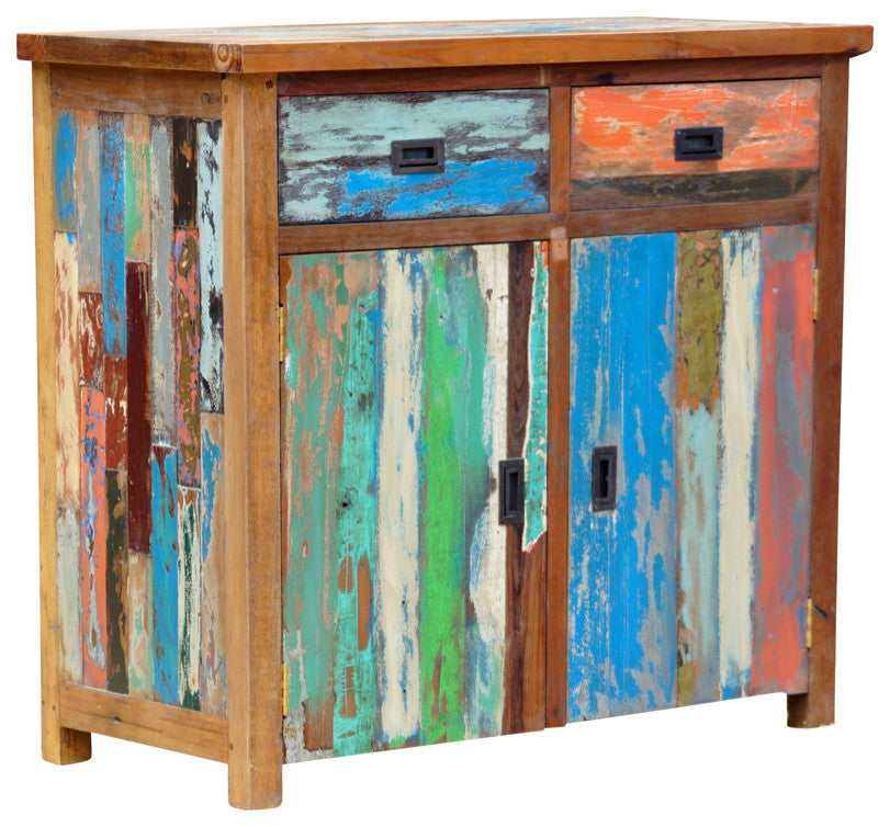 Recycled Teak Wood Chest With 2 Doors and 2 Drawers
