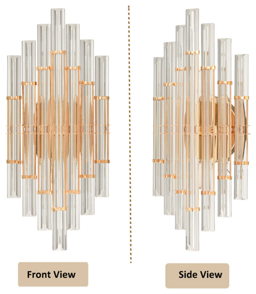 Mid-Century Wall Sconce Lighting Modern Crystal Rod Vanity Light, Brass