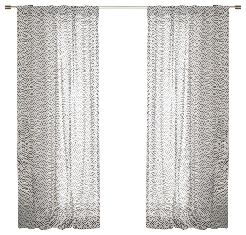 Faux Linen Diamond Trellis Curtains, Black, 52"x84", Set of 2