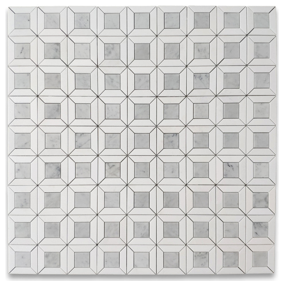 Carrara White Marble Square Doheny Mosaic Tile Thassos White Polished, 1 sheet