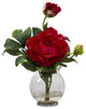 Peony With Fluted Vase Silk Flower Arrangement, Red
