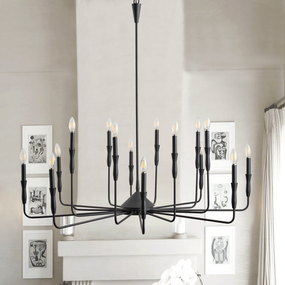 Farmhouse Classic Black Multi-Bulbs Candle Chandelier for Kitchen Island, 16-Light