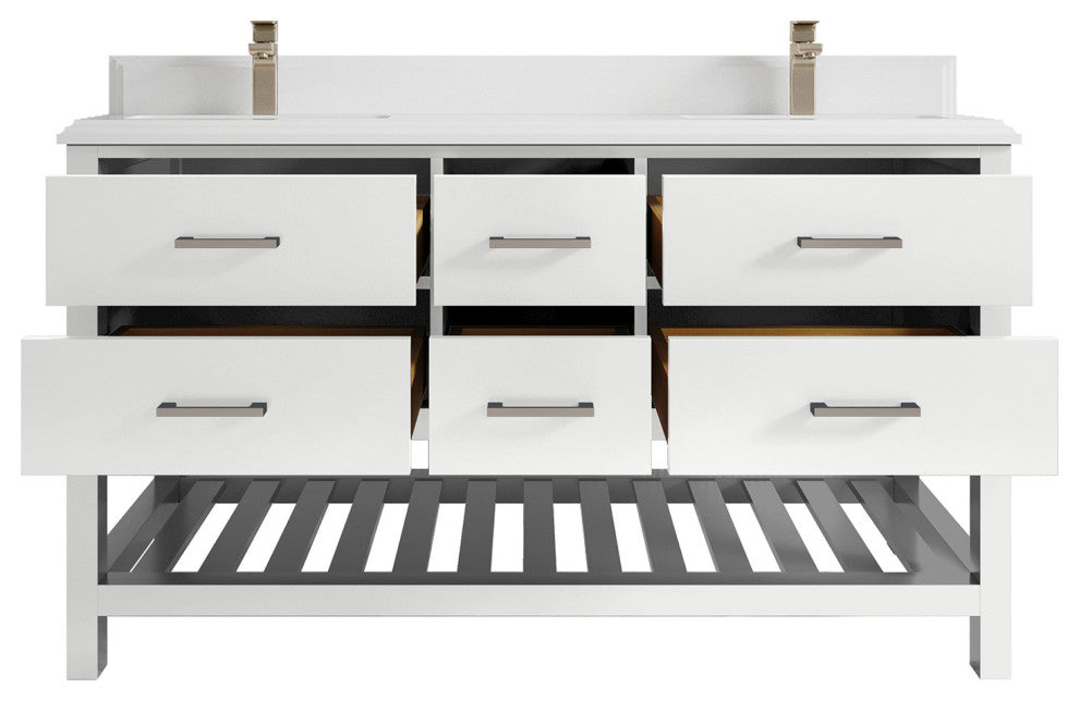 Parker 60 Double Sink Bathroom Vanity in White 1.5" White Quartz