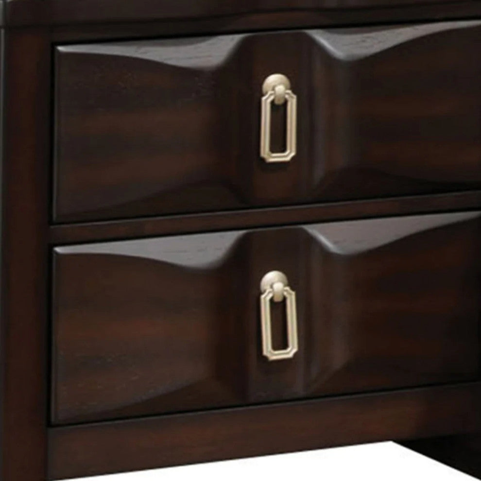 Benzara BM185690 Transitional Style Wood Nightstand with 2 Drawers, Brown