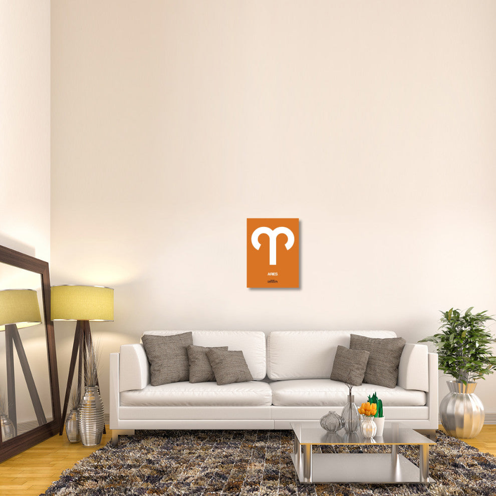 "Aries Zodiac Sign White on Orange" Fine Art Print