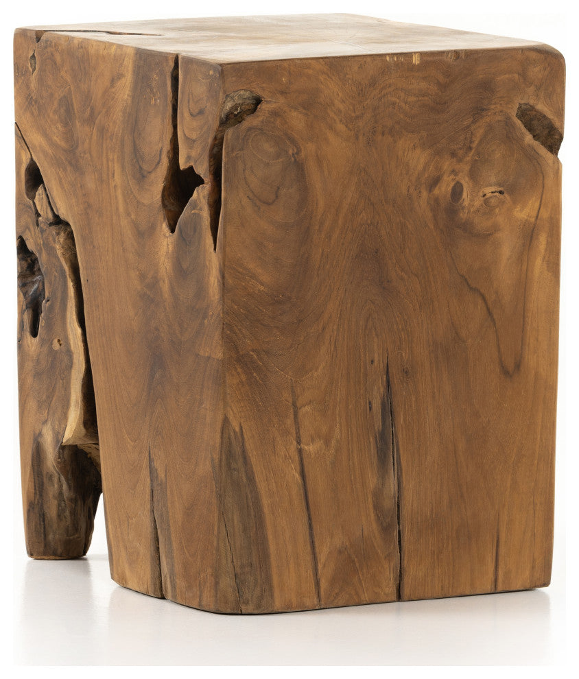 Teak Square Stool-Teak Root