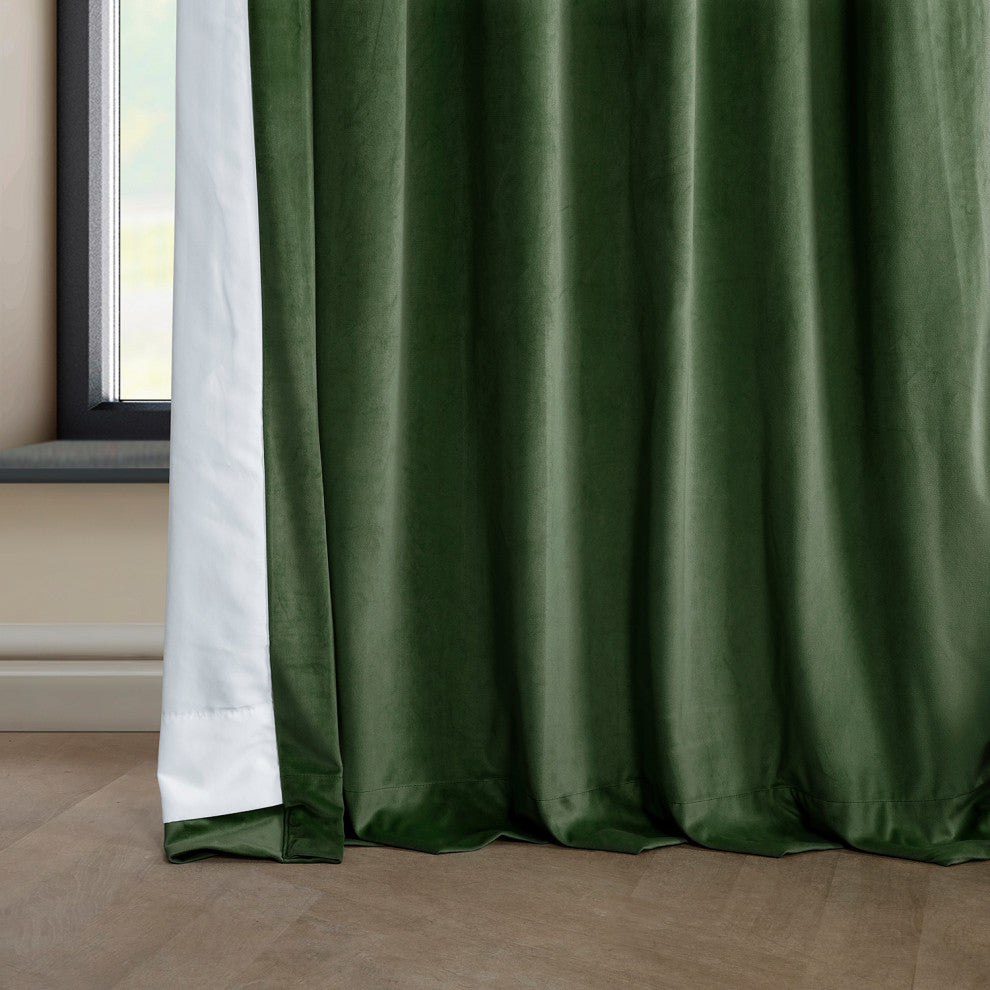 Heritage Plush Velvet Curtain Single Panel, Eden Green, 50"x108"