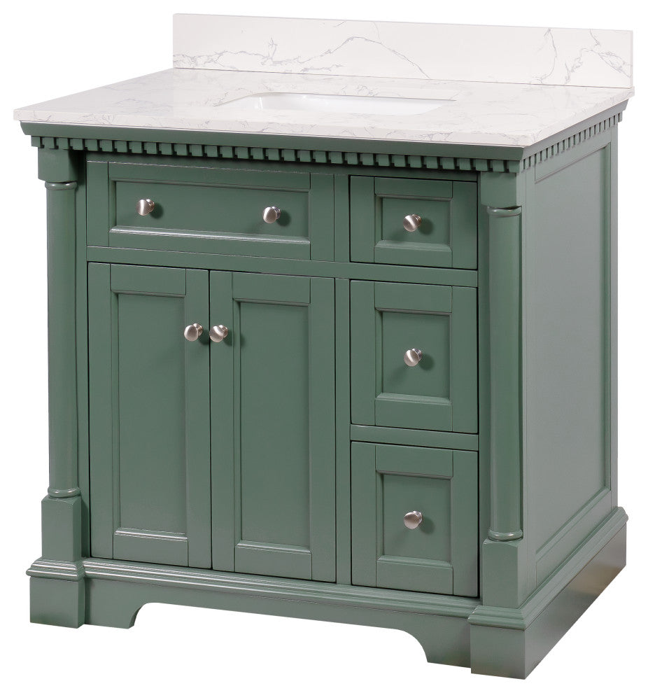 Sydney 36" Bathroom Vanity, Sage Green, Engineered Marble