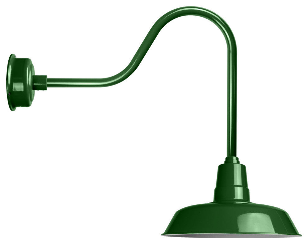 22" Vintage LED Barn Light With Sleek Arm, Green