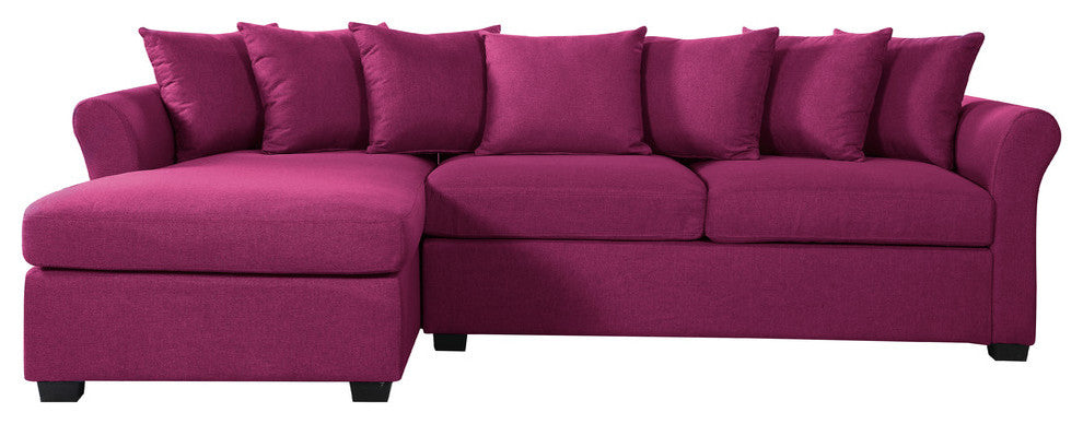 Modern Large Linen Sectional Sofa with Extra Wide Chaise Lounge, Purple