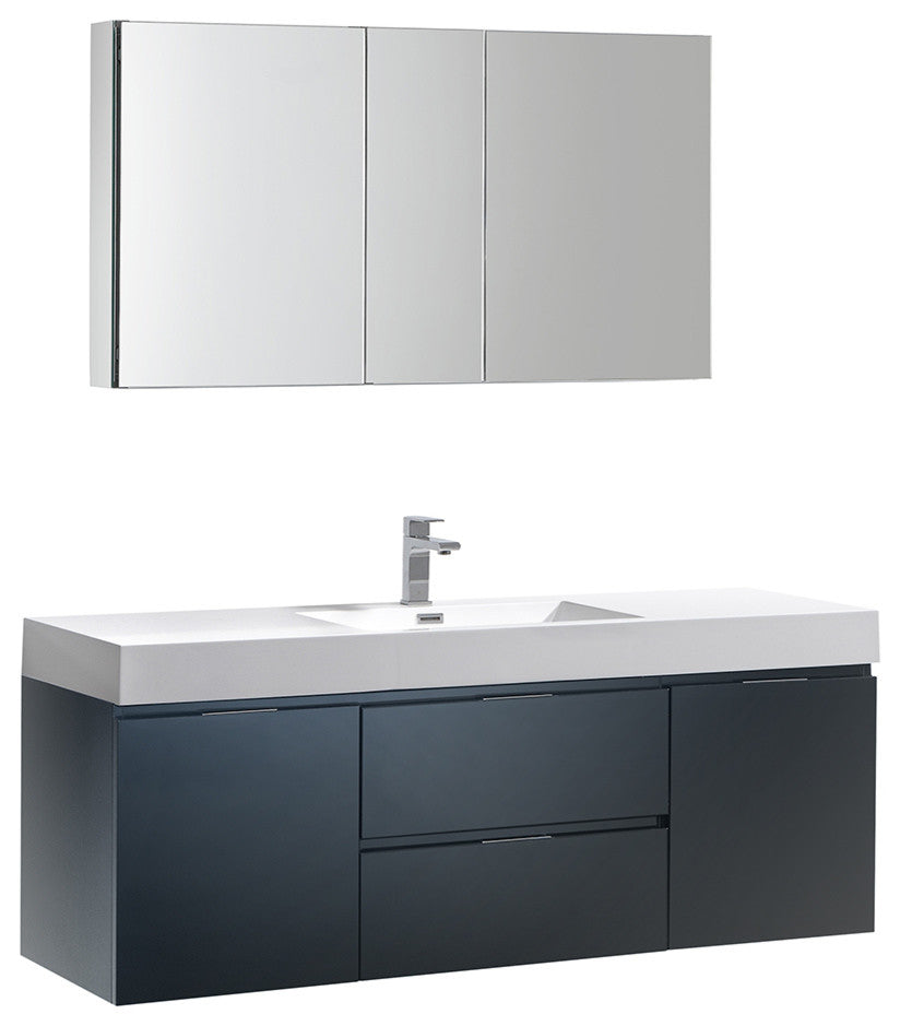 Valencia 60" Dark Slate Gray Wall Hung Vanity Set, Cabinet, Faucet FFT1030CH