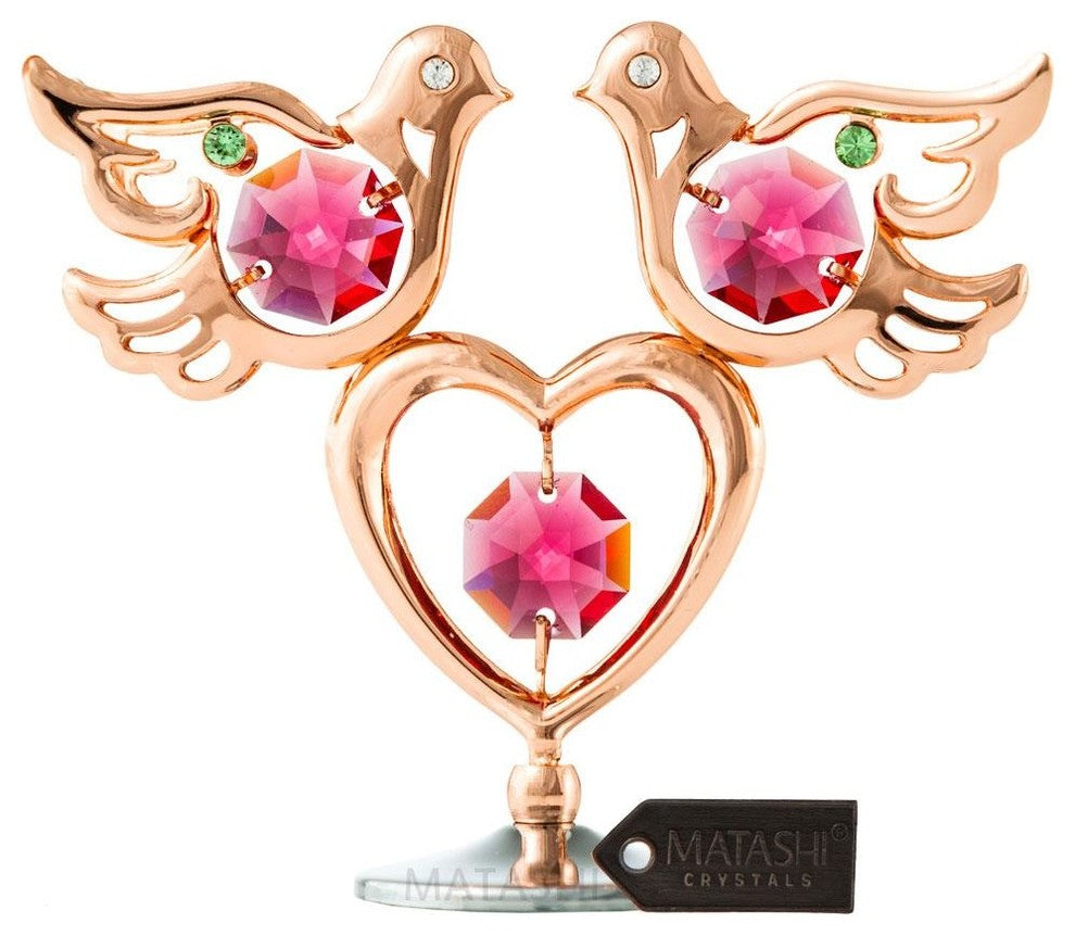 Rose Gold Plated Love Doves and Heart Table Top Ornament