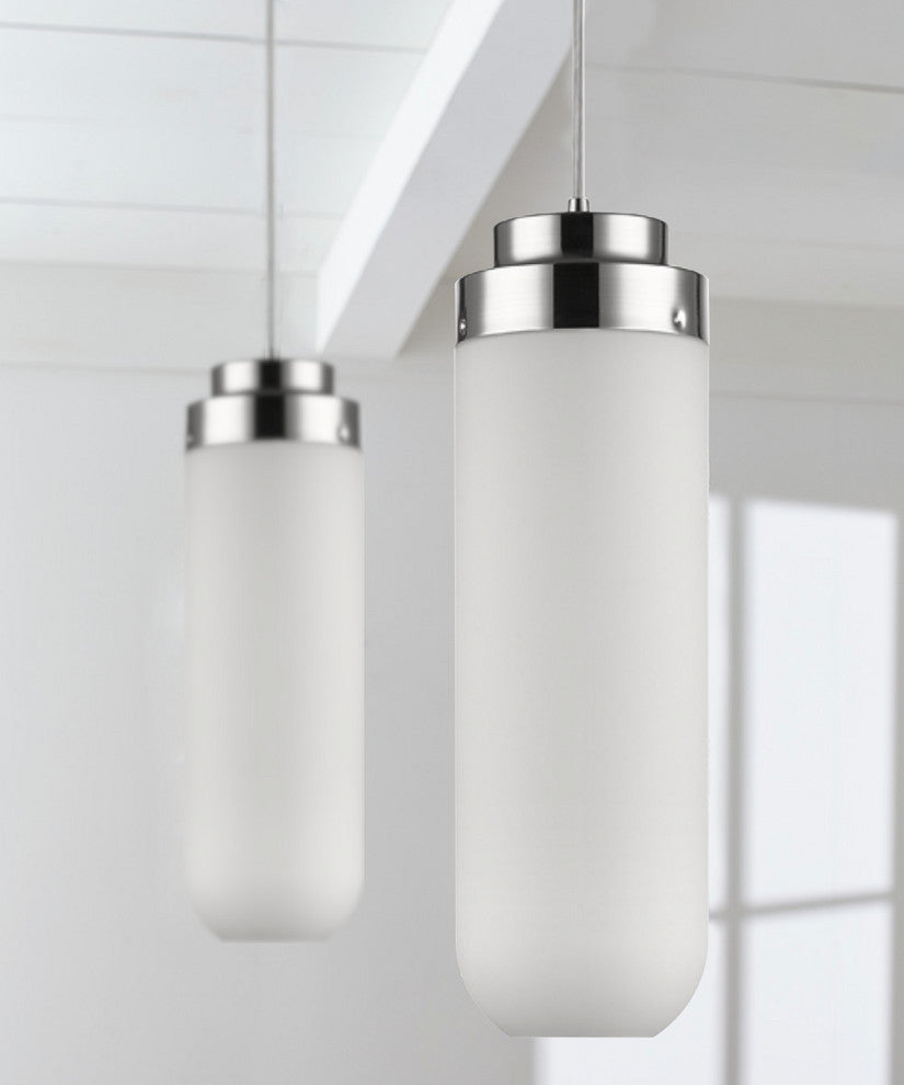 Solar 1-Light Polished Nickel Indoor Pendant With 18" h Frosted Glass Shade IN31