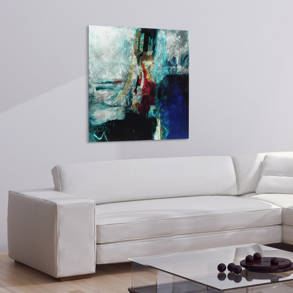 "Interplay Abstract I" Wall Art Reverse Printed Tempered Glass With Silver Leaf