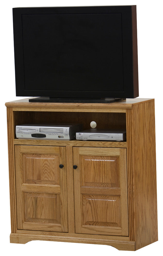 Oak Ridge, Tall, Plain Glass Door 39" Wide TV Console, Persimmon Oak