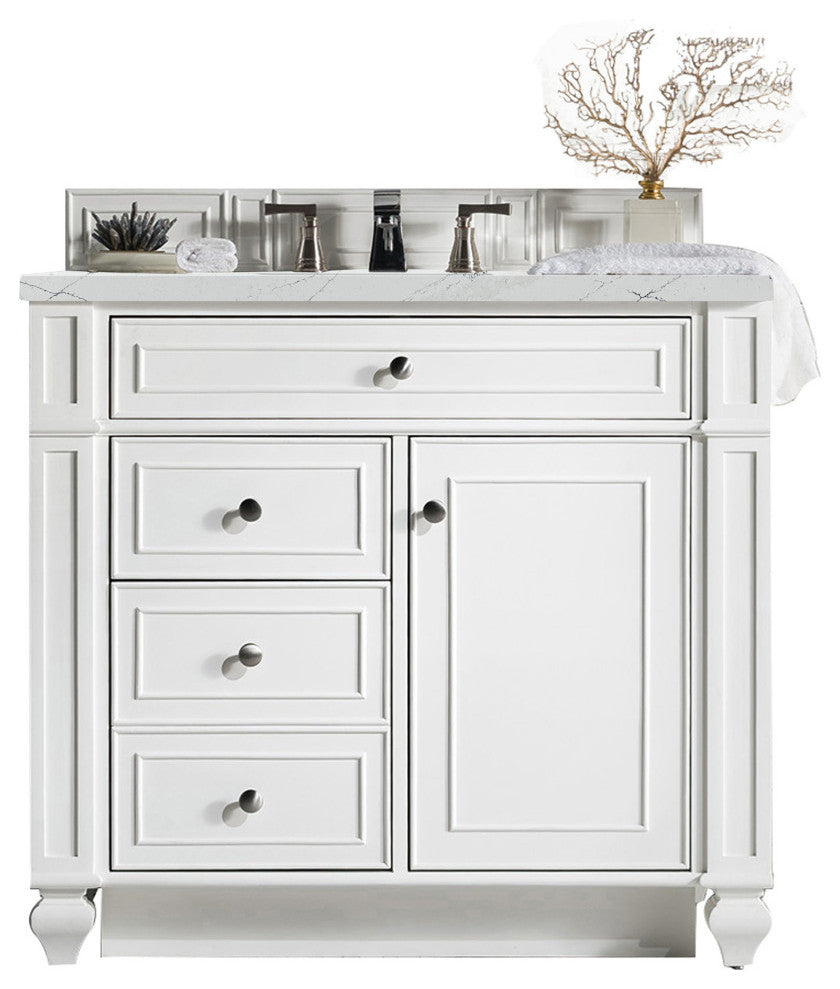 Bristol 36" Single Vanity Bright White, Ethereal Noctis Quartz