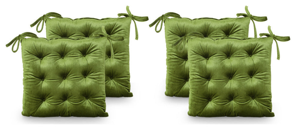 Hallie Tufted Velvet Dining Chair Cushions, Set of 4, Sage