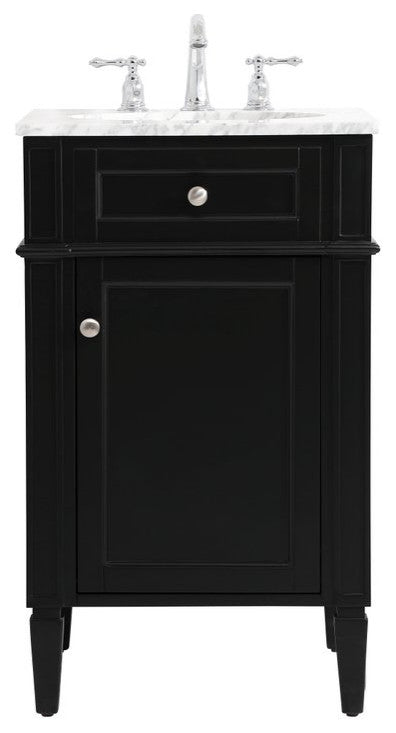 Home Living Vanity with Carrara White Marble Countertop, Black, 21", Single Sink