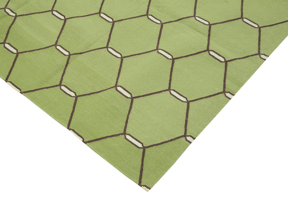 Rug N Carpet - Handmade Wool 6' 1'' x 9' 3'' Modern Design Dhurrie Kilim Rug