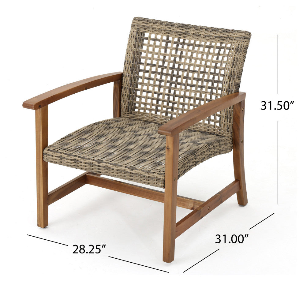GDF Studio Savannah Outdoor Acacia Wood Frame Wicker Club Chairs, Set of 2
