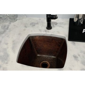 15" Square Hammered Copper Bar/Prep Sink With  2" Drain Size, 2"