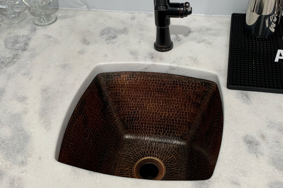 15" Square Hammered Copper Bar/Prep Sink With  2" Drain Size, 2"