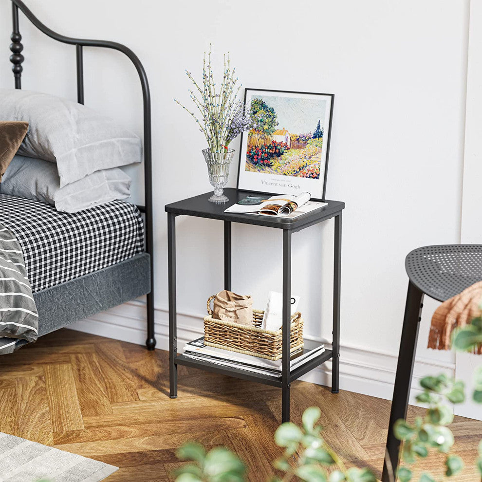2-Tier Small Side Table with Shelf, Sofa Table for Living Room