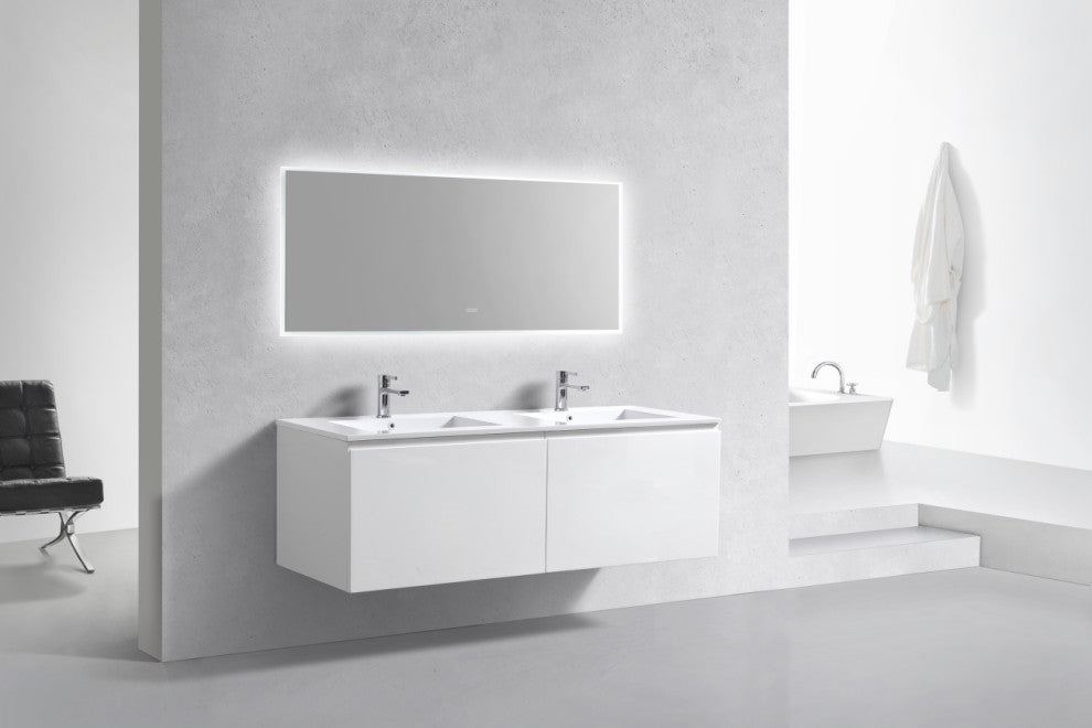 Balli 60'' Double Sink Wall Mount Modern Bathroom Vanity, High Gloss White