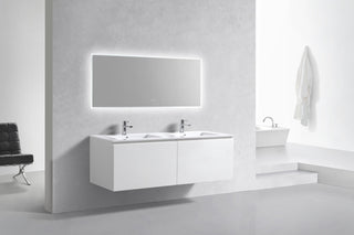 Balli 60'' Double Sink Wall Mount Modern Bathroom Vanity, High Gloss White